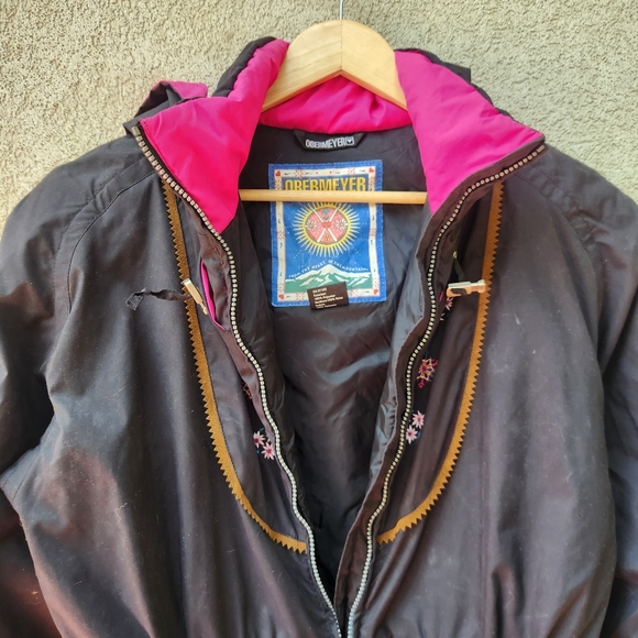 OBERMEYER Ski Suit Juniors Size 16 Black Pink Floral Retro Winter Outdoor Snow - Picture 9 of 16